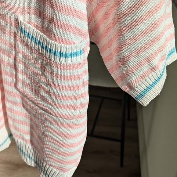 Vintage Pastel Pink and Blue Striped Knit Short Sleeve Sweater Top - Picture 3 of 4